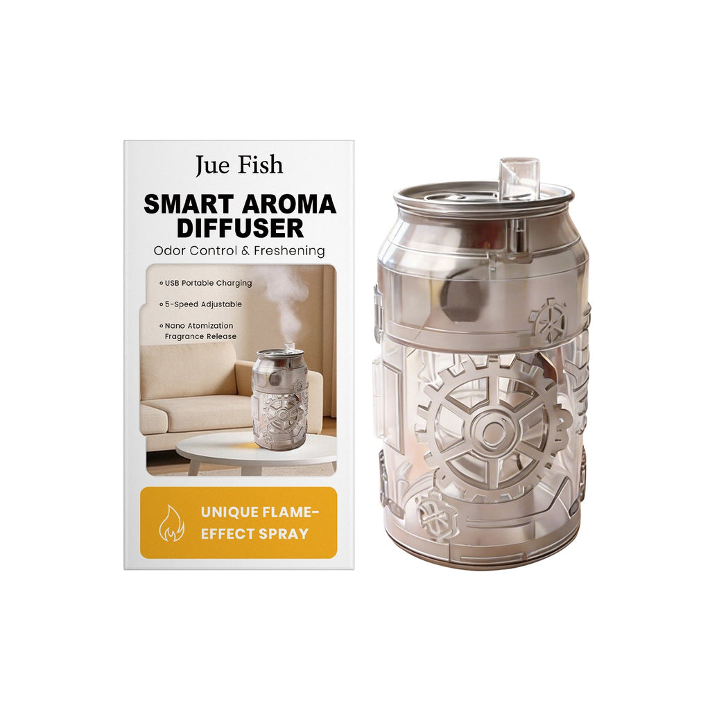 Smart aroma diffuser on a bedroom nightstand, compact design for evening scenting