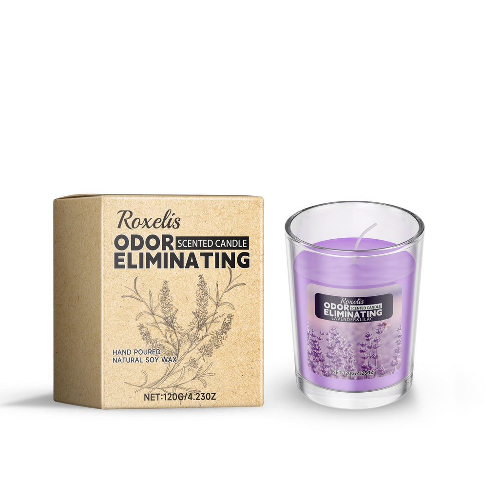 Lavender scented candle in glass jar with kraft paper gift box packaging